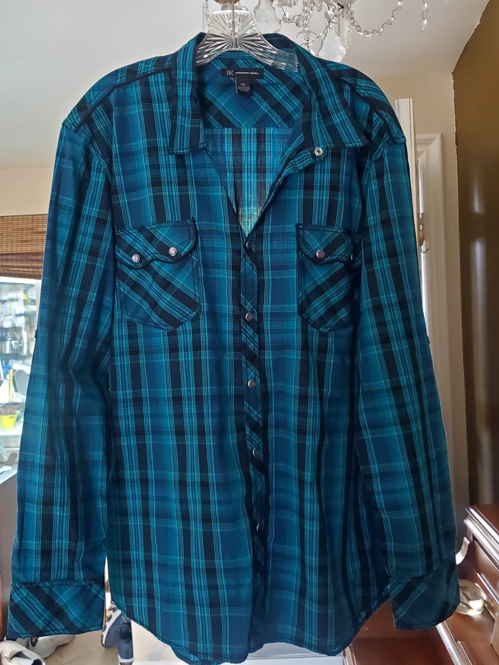 LSA Teal and Navy Plaid Long-Sleeve Button-Down Shirt